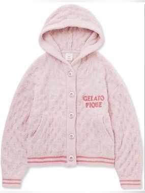 GELATO PIQUE Pink Marshmallow Soft Button Hooded Cardigan Sweater One Size S M L